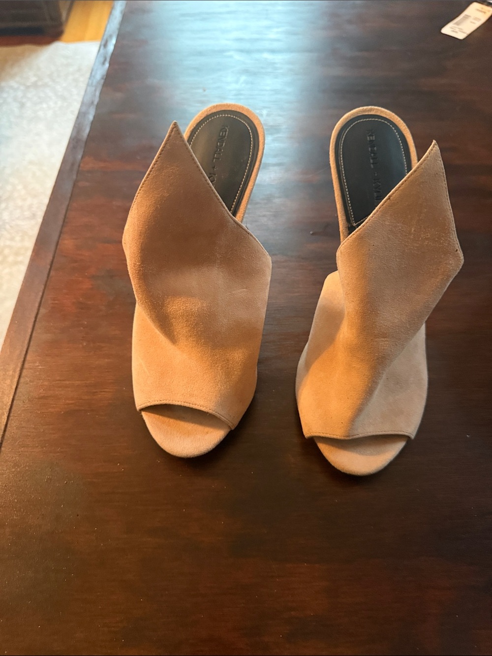 Kendall & Kylie Sculpted Open-Toe Suede Mules in Tan